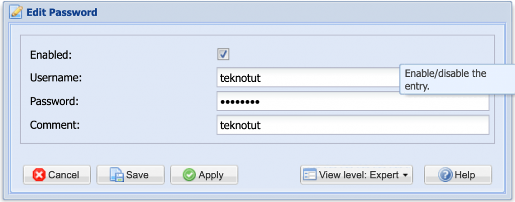 Create TVHeadend Password