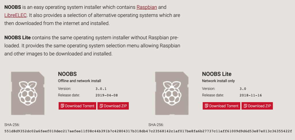 NOOBS Download page