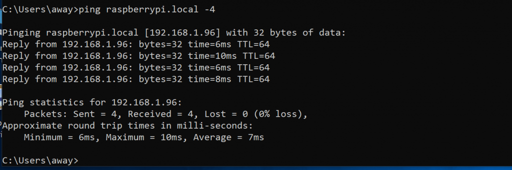Ping Raspberry Pi Local in Windows CMD