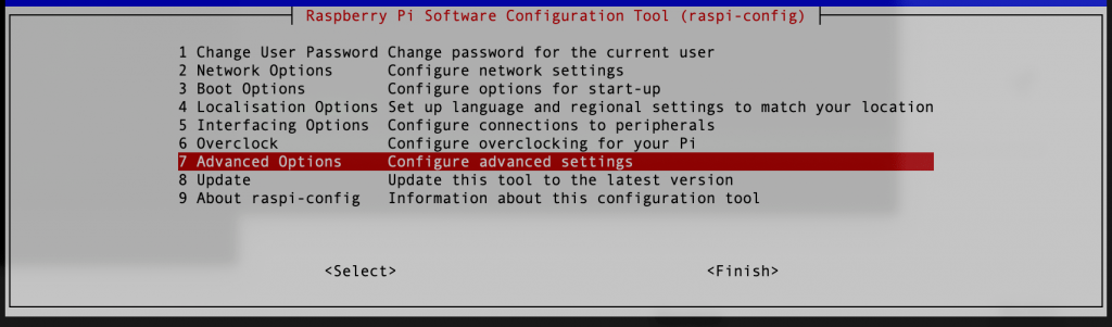 Raspi Config Display. Select in Advanced Option