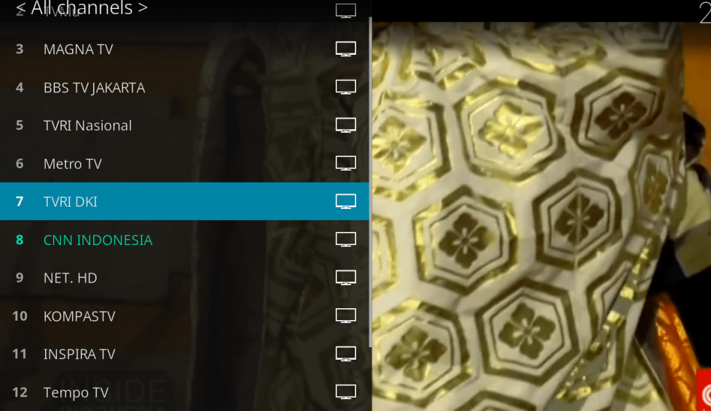 Streaming TV on the Kodi TVHeadend device.